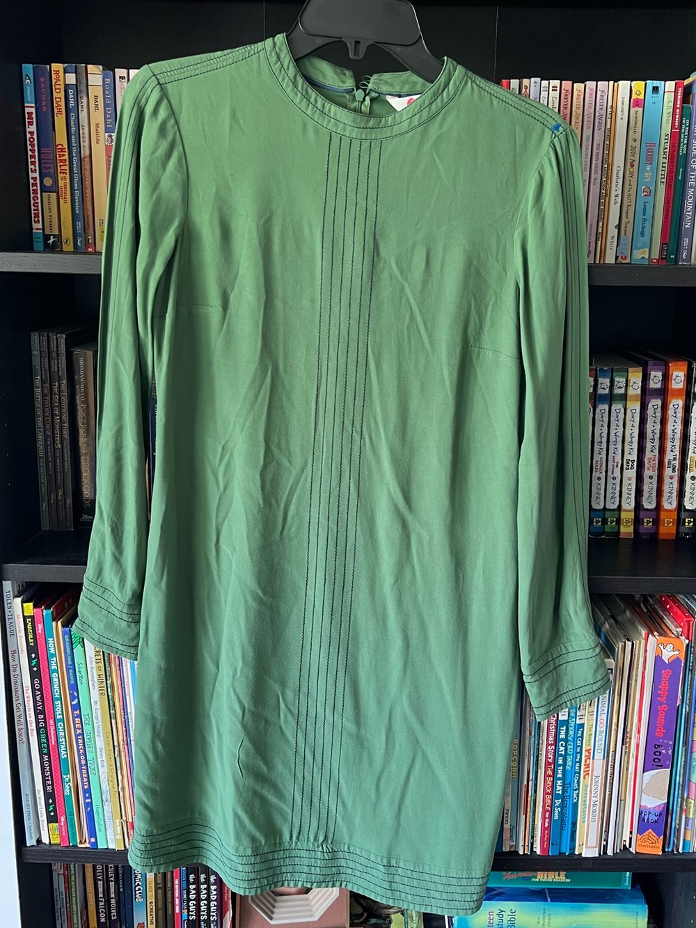 Boden Forest Green Long Sleeve Pintuck Shift Dress